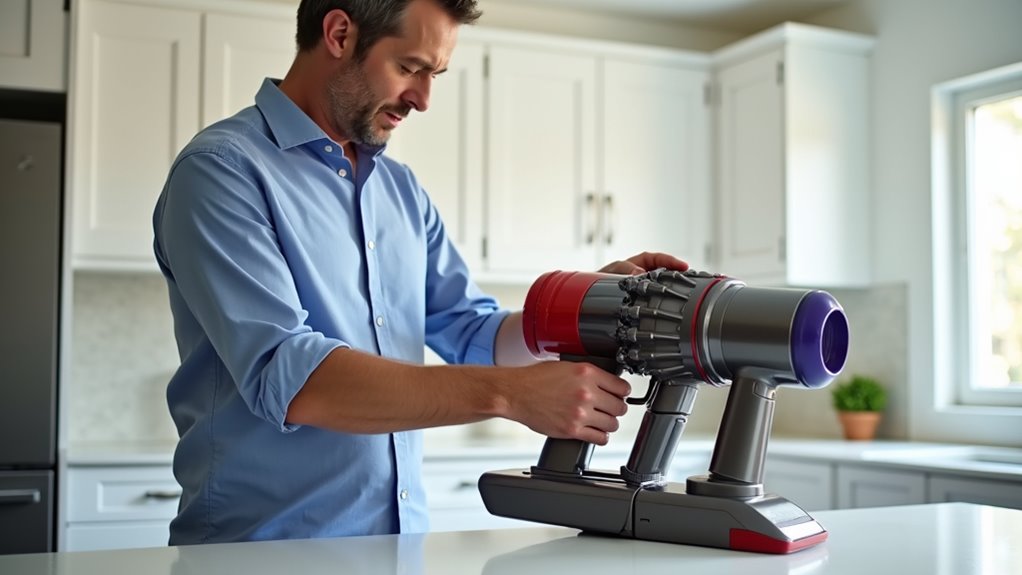 fix stuck dyson vacuum bin
