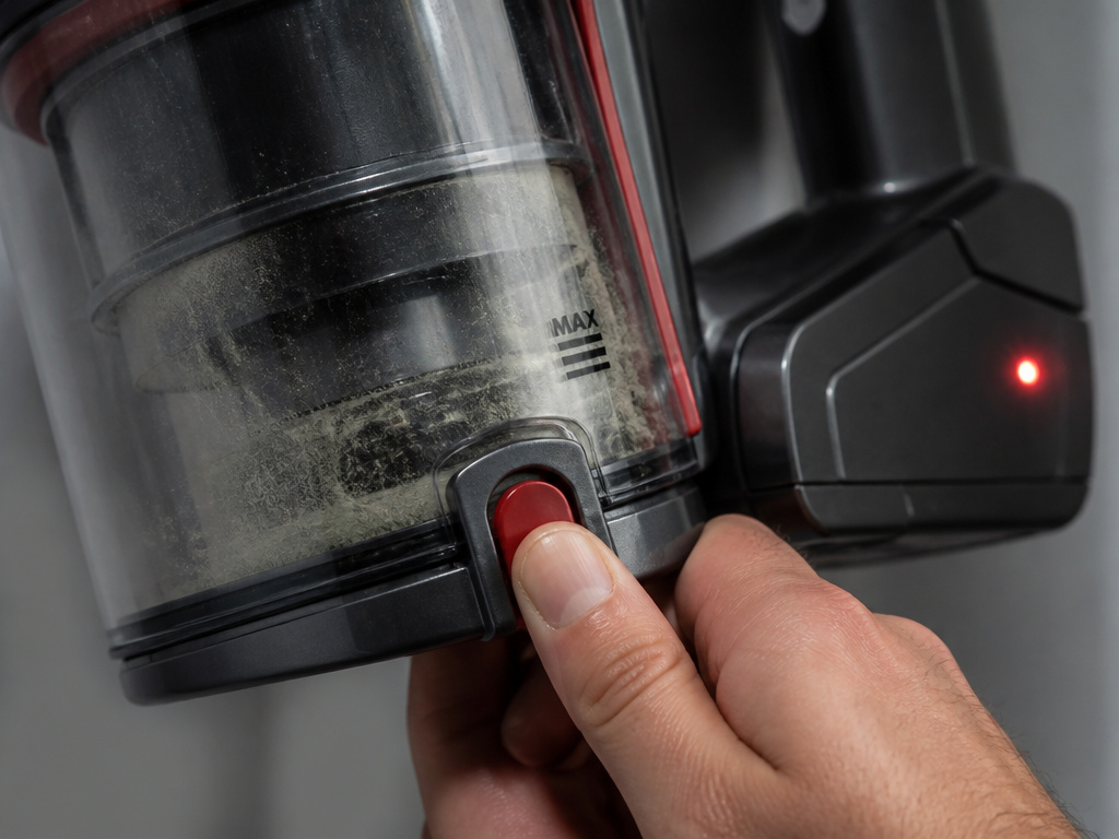 Dyson vacuum with stuck latch and illuminated error light on battery