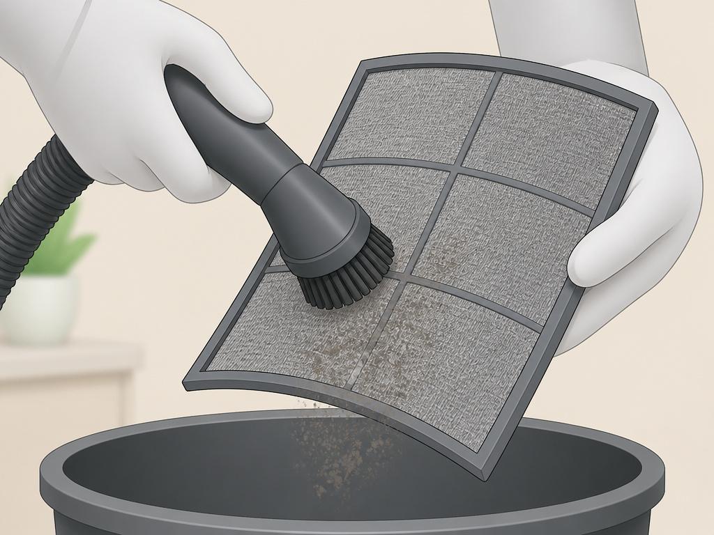 Step-by-step guide to vacuuming a reusable air purifier prefilter safely.