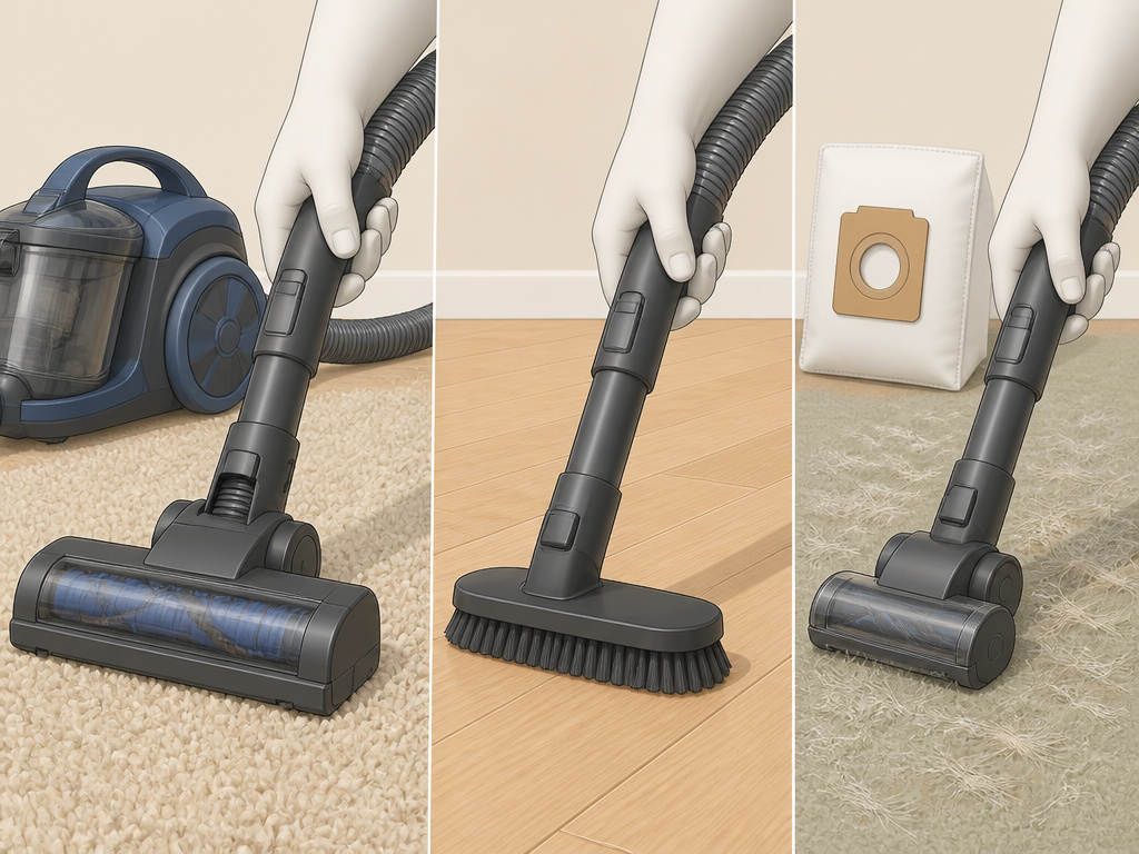 Canister vacuum tools for carpet, hard floors, and pet hair removal