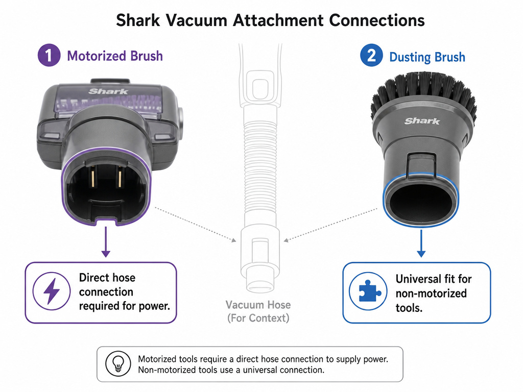 Diagram comparing Shark vacuum attachment connectors for compatibility.