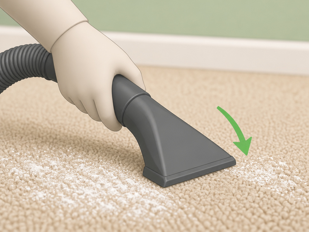 Vacuuming baking soda from carpet using the pre-treatment method safely.