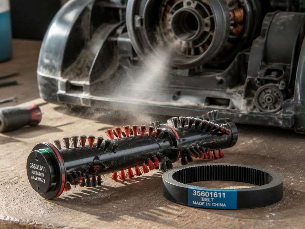 Hoover vacuum parts, agitator and belt, with fine dust causing high-pitched noise