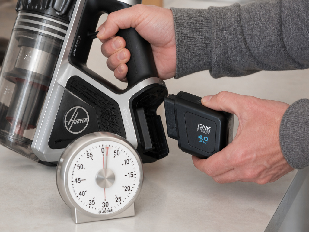 Removing battery from Hoover stick vacuum for a 30-minute motor reset