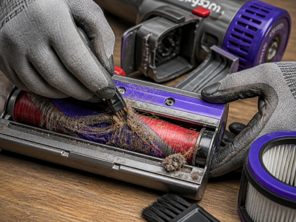 Cleaning Dyson stick vacuum brush bar to prevent overheating and improve reliability