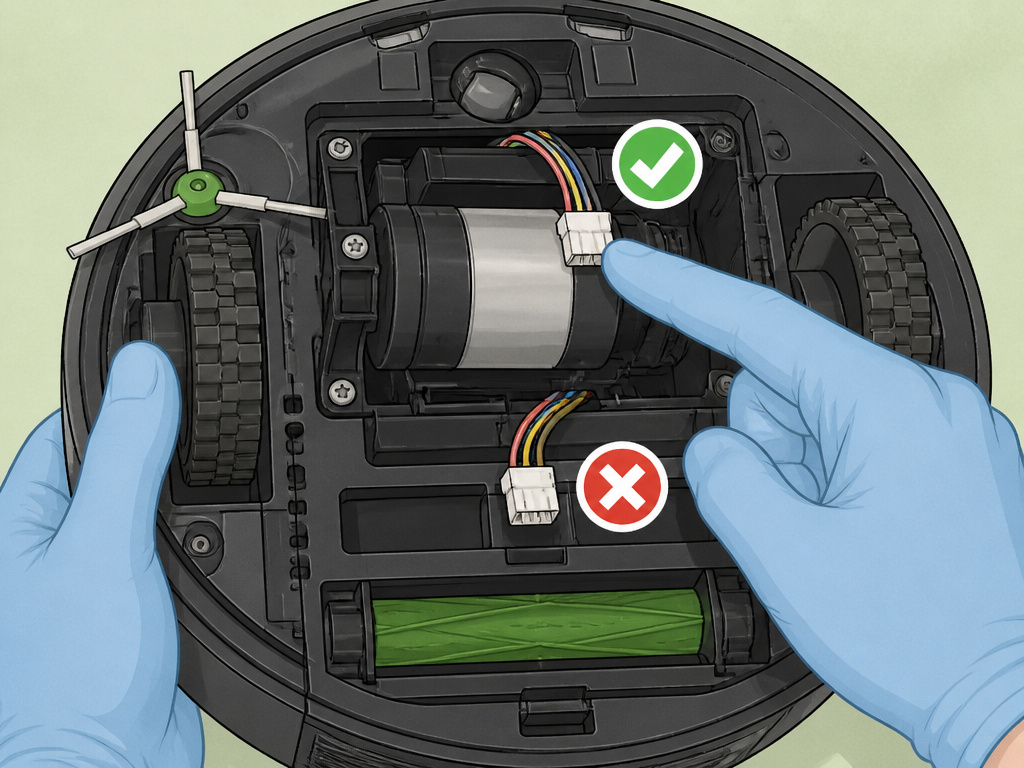 Troubleshooting a loose motor plug connection after Roomba vacuum motor replacement
