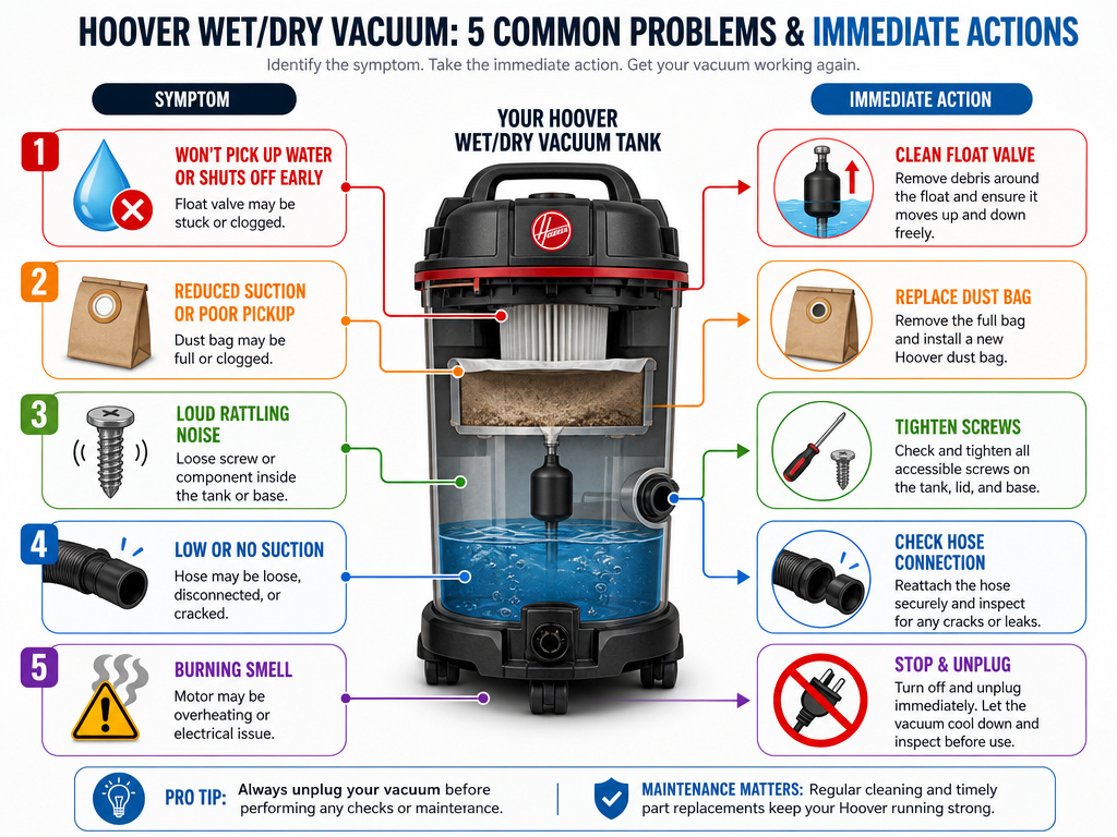 Hoover wet dry vacuum cleaner troubleshooting guide for common noises and problems