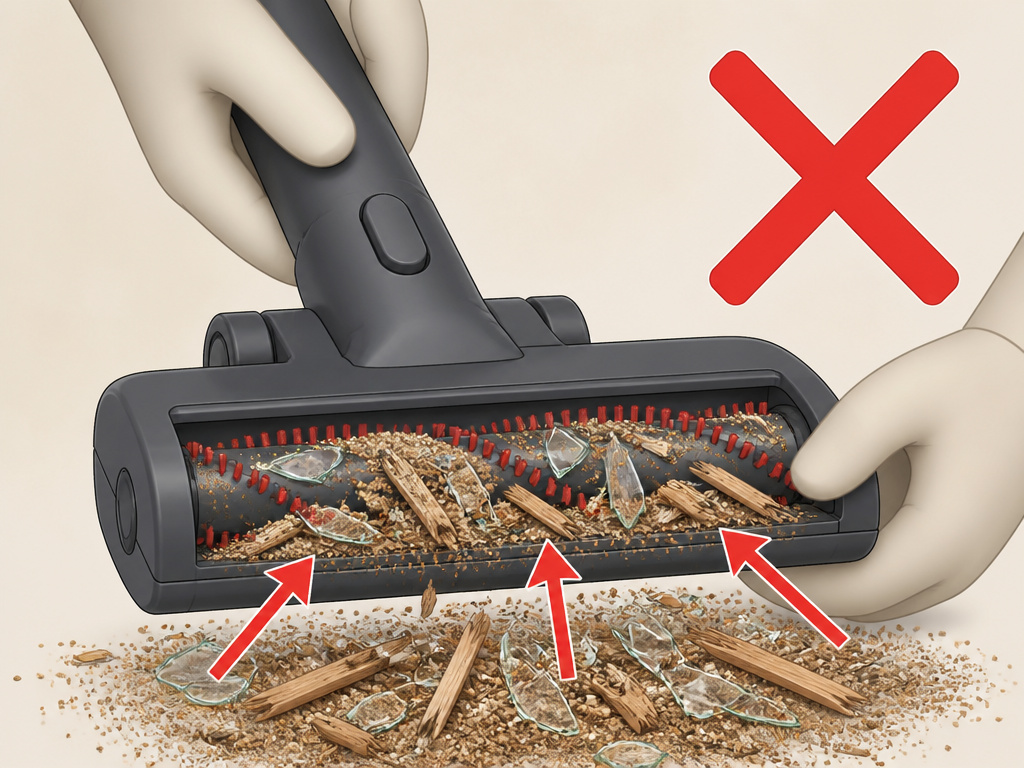 Vacuum cleaner being misused on sand, glass, and other heavy debris.