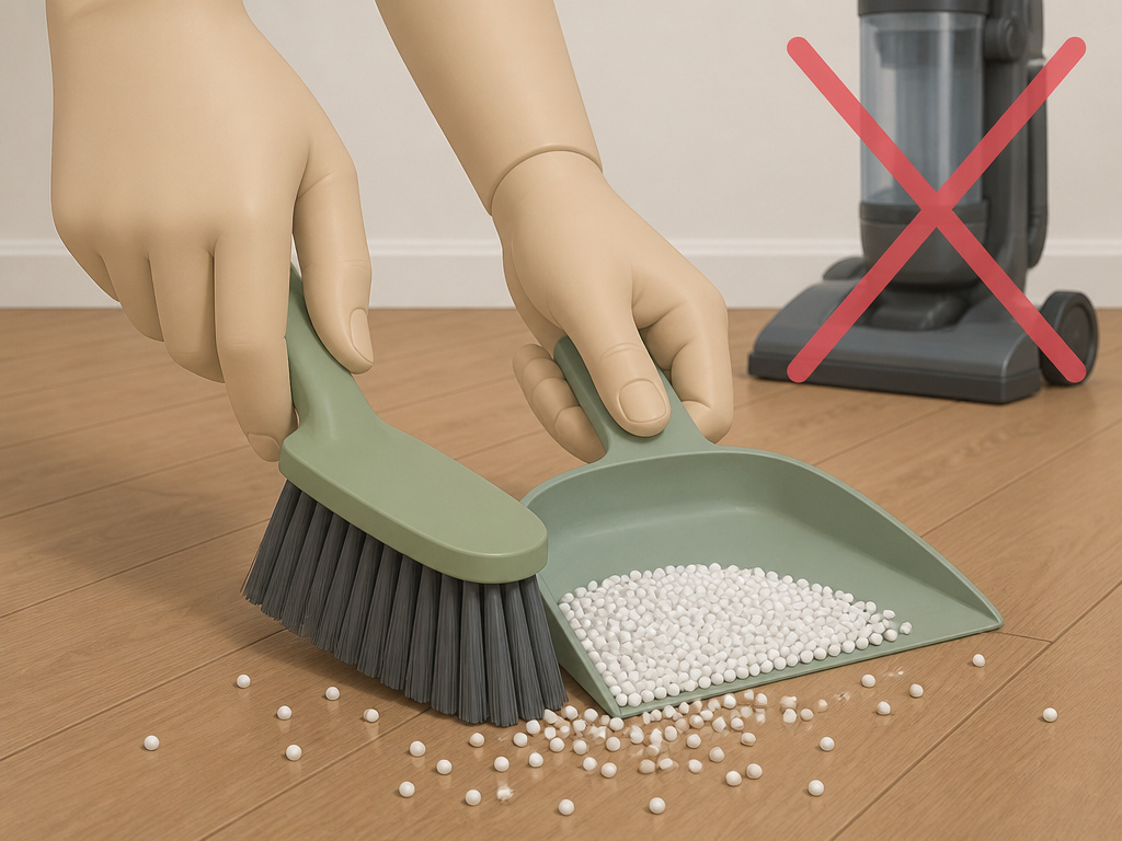 Safer alternative to vacuuming bean bag beads with a dustpan and brush.