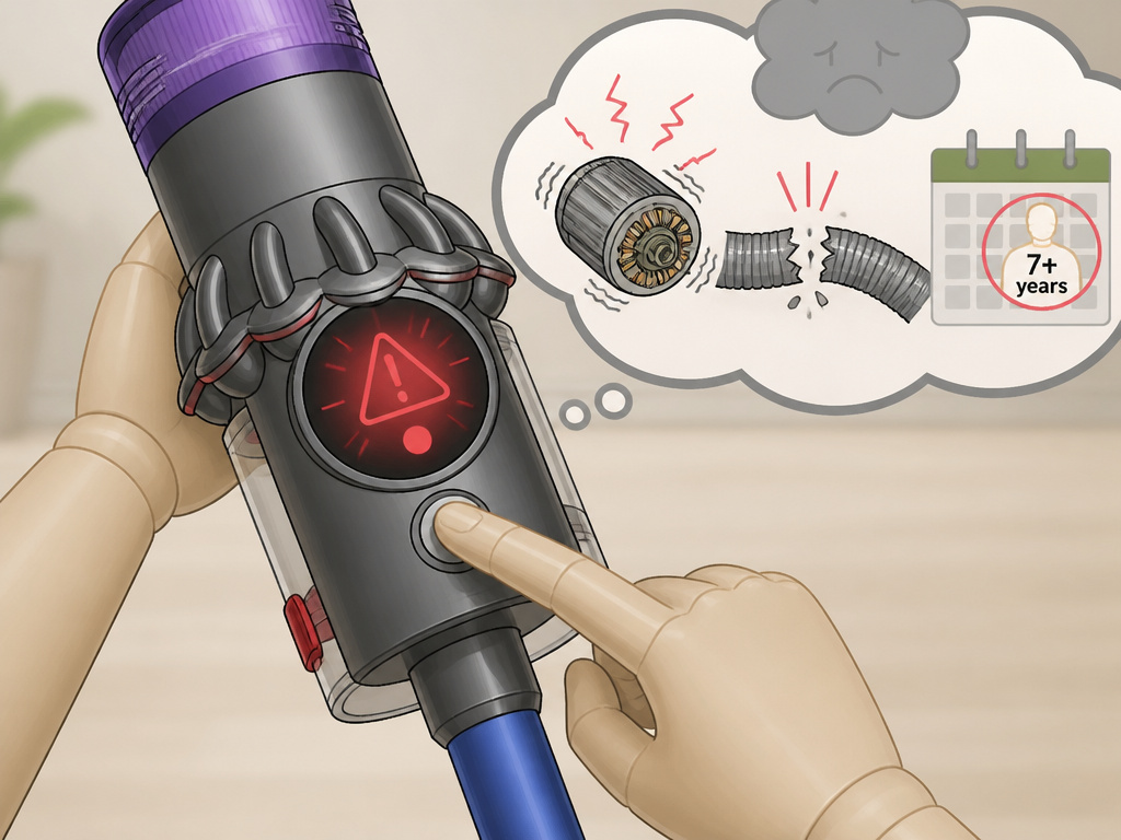 Dyson vacuum flashing error light with signs of motor failure and age