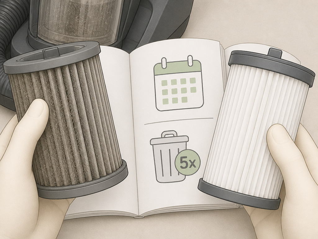 Deciding when to wash or replace a Hoover pet vacuum filter based on schedule.