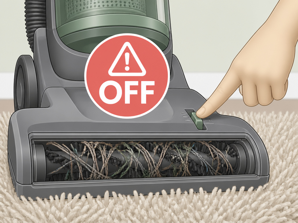 Hoover vacuum brush roll shut-off due to jam on thick carpet
